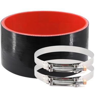 Imagem de ID 152 mm Acoplador de desempenho de mangueira de silicone reto reforçado com 4 camadas de alta temperatura com 2 braçadeiras de parafuso em T, conexão de tubo turbo de alto nível adequado