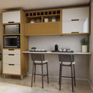 Imagem de Cozinha Completa Imperatriz 4 Portas 3 Gavetas Ripado 100% Mdf Freijó/Off White - Nesher