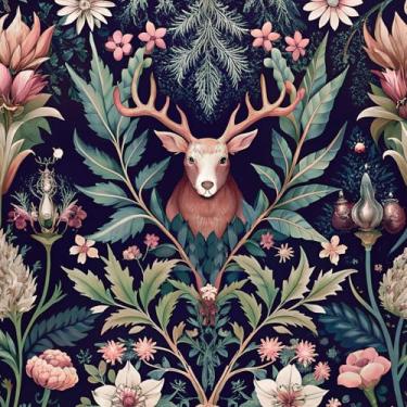 Imagem de Uooar Papel de parede para descascar e colar de veado 43 cm × 300 cm, papel de contato com plantas naturais, papel de parede autoadesivo removível para armário de quarto e sala de estar