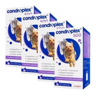 Imagem de Condroplex 500 Avert 240 Cáp Suplemento Cães Gatos Cão Kit 4