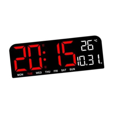 Imagem de Generic Relógio de parede digital grande Relógio de parede grande moderno com data, temperatura e temporizador para sala de estudo, casa, loja, quarto, Vermelho