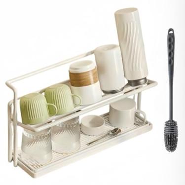 Imagem de Rack de secagem de garrafas - design de duas camadas de grande capacidade, para garrafas de água, xícaras de café, copos de vidro. Suporte de armazenamento com bandeja de drenagem para economia de