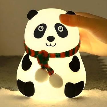 Imagem de Luminária Touch de Silicone LED RGB, Abajur de Mesa Luz Noturna Recarregável USB, Lâmpada Sem Fio, Decoração Para Casa, Sala e Quarto, Adulto e Infantil (Panda, Pato, Estrela) (Panda Com Cachecol)
