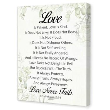 Imagem de 1 Corinthians 13:4-8 Love Is Patient Wall Art, Scripture Religious Canvas Wall Decor for Christian Home Office Church 28x38 cm (Sage Green Eucalyptus)