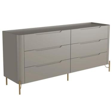 Imagem de Cômoda Para Quarto Closet Orgânica 6 Gavetas Pés Industrial Dourado Bl