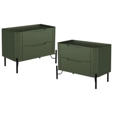 Imagem de Kit 02 Mesas De Cabeceira Orgânica 2 Gavetas Pés Industrial Preto Blis