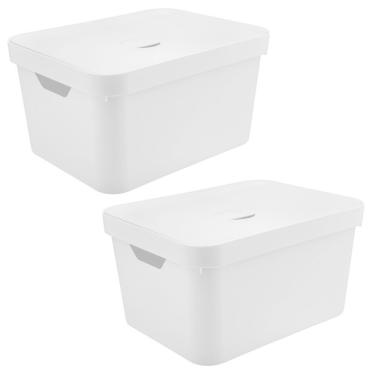 Imagem de 2X Caixa Plastica Grande 32L Ou Cube Organizadora Branco