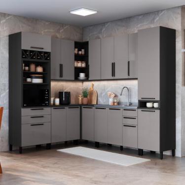 Imagem de Cozinha Modulada Completa Fidelitá Mônaco 8 Peças 469cm 16 Portas 4 Gavetas Sem Tampo Chumbo/titânio