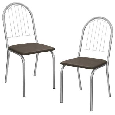 Imagem de Kit 2 Cadeiras Cromada Sala Jantar 2C077CR Corino Kappesberg Marrom