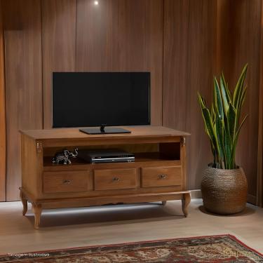 Imagem de Rack Para Sala 3 Gavetas E Nicho Pés Luis Xv - Imbuia Glazer