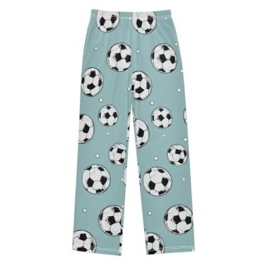 Imagem de IHCVHQX Calça de pijama para meninos, bolas de futebol, azul, macia, pijama, calça de dormir, calça comprida G