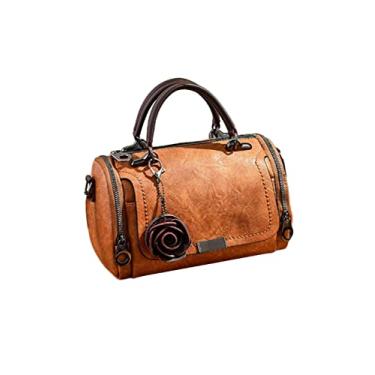 Imagem de GJGJTER Bolsa feminina vintage com alça superior Boston Bags Rose Pendant Shoulder Bags, Marrom, One Size