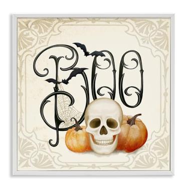 Imagem de Stupell Industries Something Wicked Boo Design de arte giclée emoldurado branco por Nicole Tamarin, 17 x 17