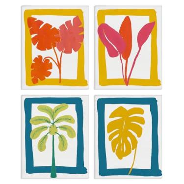 Imagem de Stupell Industries Conjunto de arte de parede em tela de 4 peças Warm Oasis Leaves por Bronwyn Baker, 35,5 x 28,5 cm