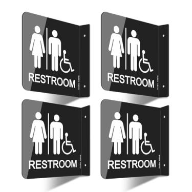 Imagem de GicnKeuz Placas de banheiro unissex, placas de banheiro de 15,2 x 15,2 cm, placa em L de acrílico dupla face para decoração de porta de banheiro ou vaso sanitário ou parede, incluindo parafusos, fácil