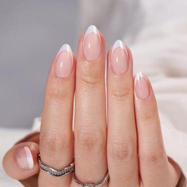 Imagem de Gel curto de amêndoa branca Press On Nails Bartbox French Tip - BTArtb