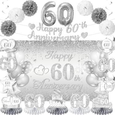 Imagem de Faixa prateada de decorações de aniversário de casamento 60 anos (prata 60º)
