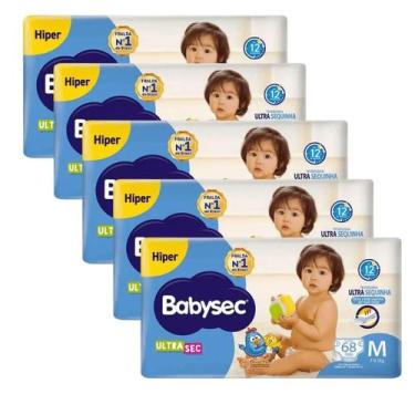 Imagem de Kit 5 Fraldas Babysec Ultrasec Hiper Galinha Pintadinha M com 68 unida
