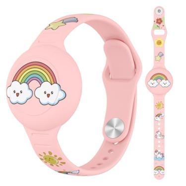 Imagem de Pulseira infantil impermeável para AirTag, desenho animado de silicone macio para AirTag para crianças com design oculto, compatível com pulseira Apple AirTag para crianças (rosa)