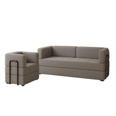 Imagem de Kit Sofá E Poltrona Na Caixa Modular Soft Para A Sala Cinza