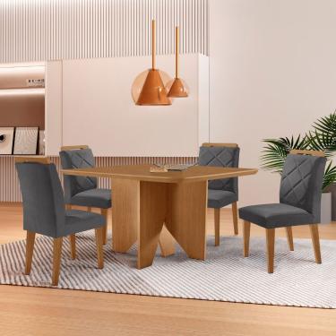 Imagem de Mesa Evora 90 Mdf Com 4 Cadeiras Melissa Veludo Grafite Naturalle