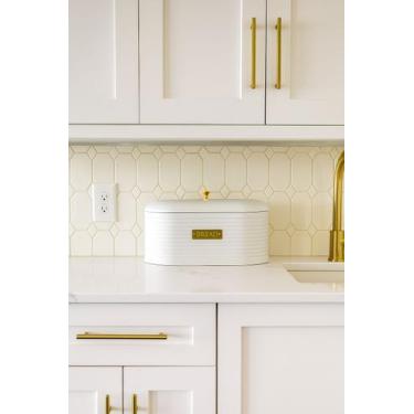 Imagem de Porta pão em metal branco com detalhes dourado luxo - Paramount