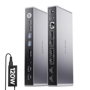 Imagem de PULWTOP Estação de ancoragem Displaylink, dock USB C DisplayLink, monitores duplos para MacBook M1/M2/M3/M4 Windows, 4K @ 60Hz Displaylink Dock com 2 HDMI, 2 portas de exibição, 2 dados USB C, 6 USBA