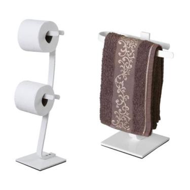 Imagem de Kit Toalheiro De Bancada E Papel Higiênico De Chão Branco - MetalCromo