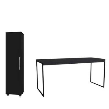 Imagem de Kit Escritório Mesa Pé de Ferro MDP Industrial 1,20cm + Armário Multiu