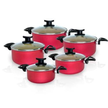 Imagem de Jogo Panelas Caçarola Teflon Antiaderente 5 Pç Tampa Vidro - Alumínios