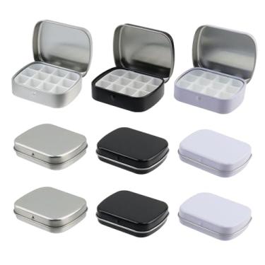 Imagem de Bitray 9 peças caixa de paleta de aquarela vazia portátil mini caixa de lata bandeja de aquarela de viagem de 12 poços