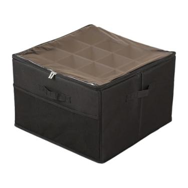 Imagem de DimyFew Organizador de sapatos para armário com alças, portátil, dobrável, com tampa transparente, caixa de armazenamento de sapatos para saltos, quarto, Preto