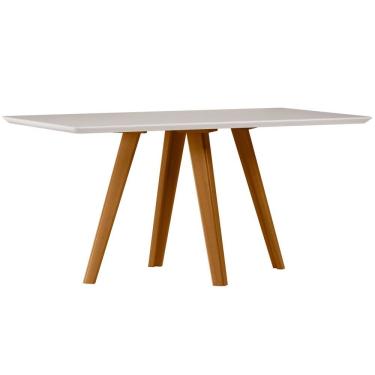 Imagem de Mesa de Jantar para 6 Lugares 1,60m Tampo Mdf com Vidro Mariah Ypê/Off White - New Ceval