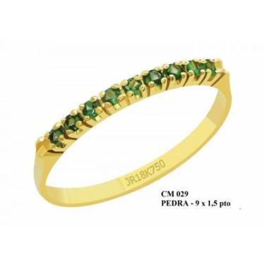 Imagem de Meia Aliança de Ouro 18K Alaska com Esmeralda - JoiaUnica