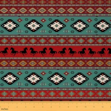 Imagem de Tecido de estofamento de cavalos de 1 jarda para cadeiras meninos meninas tecido nativo do sudoeste da The Yard Kids Women Men Ultra Soft Boho para casa DIY projeto decoração de quarto microfibra