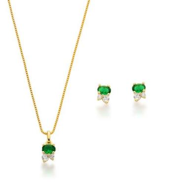 Imagem de Conjunto Colar e Brincos Delicado Banhado a Ouro 18k - Atraktiva Jóias