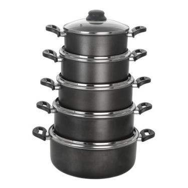 Imagem de Jogo de 5 Panelas Caçarolas Antiaderentes Pretas - Alumínio Brasilar