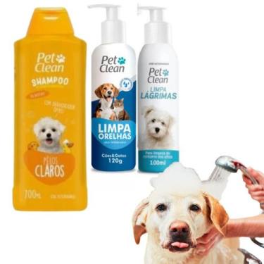 Imagem de Kit Shampoo Pelos Claros + Limpa Lágrima + Limpa Orelha Pet - PetClean