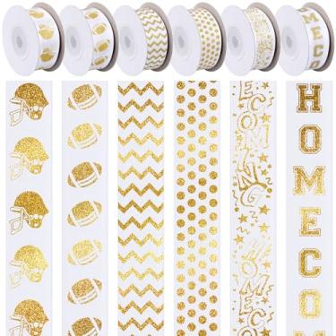 Imagem de Juinte Fita dourada com glitter de 60 metros para mamãe, rolo de fita de cetim de futebol de 7/20.3 cm de largura para embrulho de presente, suprimentos para mães, lembrancinhas de festa de futebol