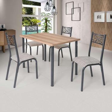 Imagem de Mesa Retangular Com 4 Cadeiras Em Aço Preto Carvalho Com Estofado Manteiga Jade Ciplafe