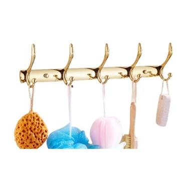 Imagem de Acessórios de banheiro em latão dourado, suporte para papel, porta-toalhas, saboneteira, toalheiro, gancho de vidro, ferragens opcionais, cinco ganchos