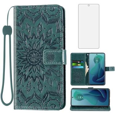 Imagem de Asuwish Capa de telefone para Motorola Moto G 5G 2024 Capa carteira com protetor de tela de vidro temperado e couro girassol Slim Flip Cover Suporte para cartão Acessórios para celular G5G 5 G G5
