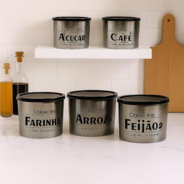 Imagem de Kit potes porta mantimentos 5pcs plastico multiuso classic line 2l dec