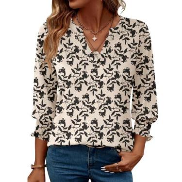 Imagem de Camisa feminina LOMON, verão 2025, moda, manga 3/4, decote em V