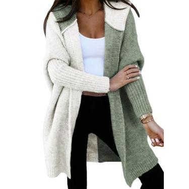 Imagem de Suéter de cardigã Astylish feminino verde inverno Knit XXL