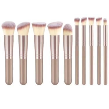Imagem de Kit de Pincéis Profissionais para Maquiagem – 10 Peças Premium, Cerdas Sintéticas Macias, Cabo Ergonômico, Ideal para Base, Contorno, Esfumar e Olhos – Design Luxuoso (Marrom)