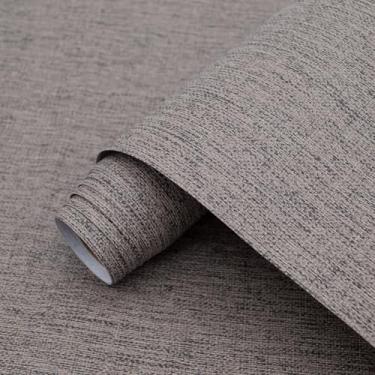 Imagem de Yancorp Papel de parede de tecido texturizado de 3 metros de tecido sintético marrom claro descasque e cole autoadesivo de linho armários de papel de parede removíveis forros de bancada