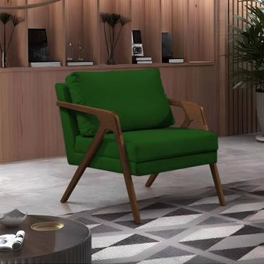 Imagem de Poltrona Mona Monique Luxo Base Madeira Maciça Natural Veludo Verde  