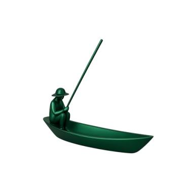 Imagem de Porta-Incenso Decorativo em Barco com Pescador, 22 cm, Design Zen. (verde silk)