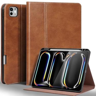 Imagem de Gexmil Capa de couro para iPad Pro de 11 polegadas M4 2024 com suporte para lápis, capa protetora à prova de choque de couro premium inteligente, suporte ajustável, hibernar/despertar automático